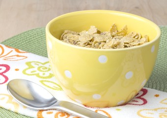 Breakfast cereal in a colorful bowl