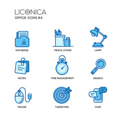 Set of modern office line flat design icons and pictograms. 