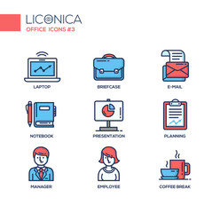 Set of modern office line flat design icons and pictograms