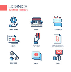 Set of modern office line flat design icons and pictograms. 