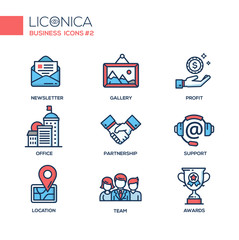 Set of modern office line flat design icons and pictograms. 