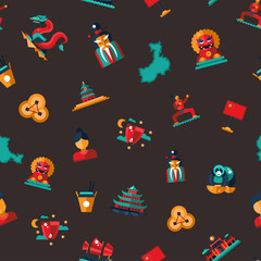 Flat design China travel icons pattern - Chinese famous symbols