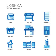 Set of modern office line flat design icons and pictograms 