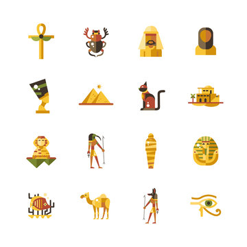 Flat design Egypt travel icons, infographics elements with Egyptian symbols 