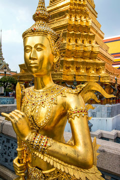 Thai Angle statue, Kinnari statue in Wat Phra Kaew, Temple of the Emerald Buddha, Bangkok, Thailand