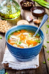 chicken noodle soup with carrots and green onions