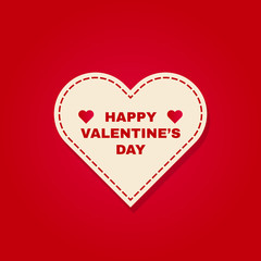 vector Happy Valentine's Day, white heart with text and two hearts isolated on red background