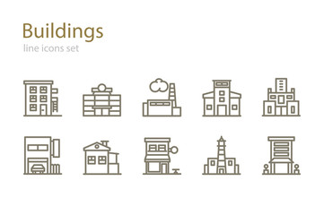  Set of line building icons. Stock vector.