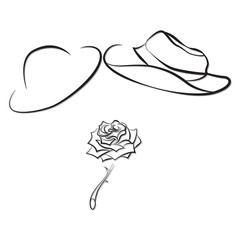 male and female hats and rose
