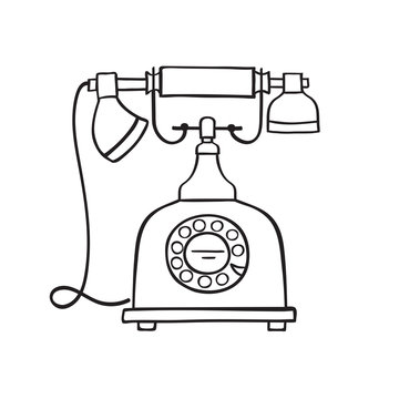 Retro phone hand drawn, vector illustration.