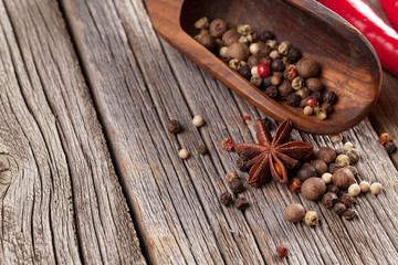 Spices on wooden table