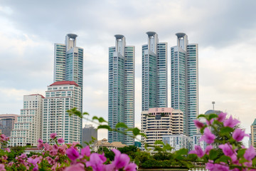 Modern building and cityscape at dusk