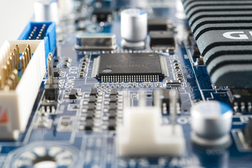 Computer chip on circuit motherboard