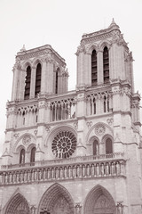 Fototapeta premium Notre Dame Cathedral in Black and White Sepia Tone in Paris, France