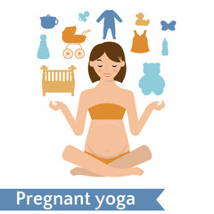 pregnant mom practicing yoga pose.Vector Illustration