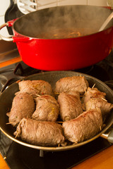 Rouladen in a roasting dish