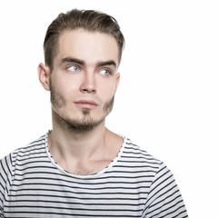 Obraz premium Portrait of young man, isolated on white background, image toned