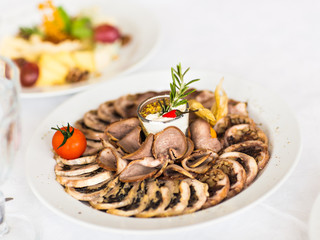 Table served with tasty meals