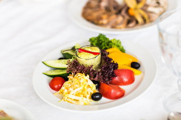 Table served with tasty meals