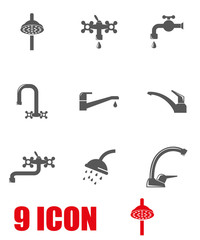 Vector grey water tap icon set. Water Tap Icon Object, Water Tap Icon Picture, Water Tap Icon Image - stock vector