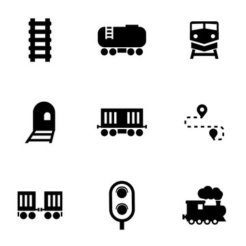 Vector black railroad icon set. Railroad Icon Object, Railroad Icon Picture, Railroad Icon Image - stock vector
