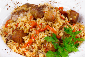 Pilaf with garlic and herbs