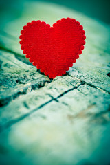 Fototapeta premium Love heart on wooden texture background, valentines day
