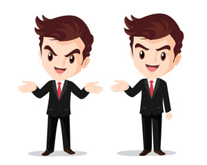 businessman standing hand up present