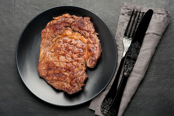 Medium rare grilled Steak Ribeye. Top view