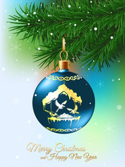 Christmas Ball On Fir Branch Vector Illustration