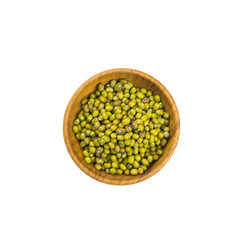 Seed green beans in wood cup isolated on white