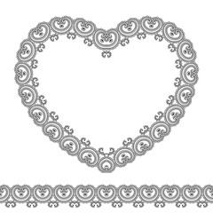 Vector henna seamless borders and heart in mehndi style.