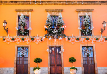 Christmas decorated facade