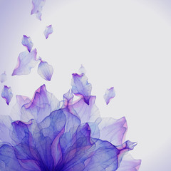 Fototapeta premium Akwareli karta z Purpurowym kwiatu płatkiem