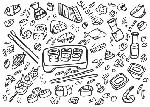 Japanese food - sushi doodle set 