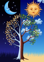 Tree, sun and moon