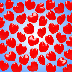 Many red hearts on blue background     