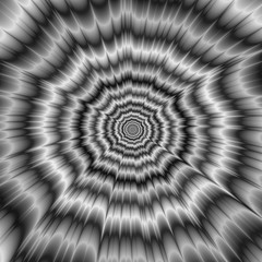 Explosion in Shades of Grey / A digital fractal image with an exlposive design in black and white.