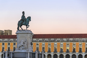 King Jose I statue near Lisbon Story Center at sunset