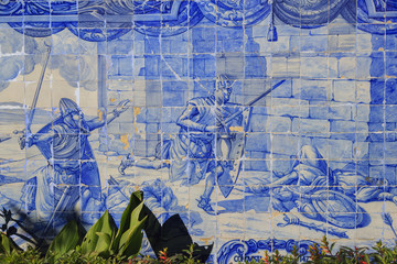 Battle scene made from blue tiles at Jardim Julio de Castilho