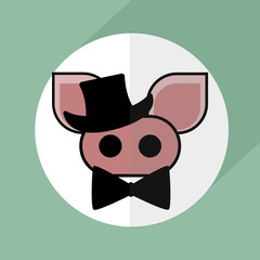 bacon pig hat and bow tie. vector icon restaurant .