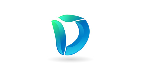 D Blue Wave Letter Logo