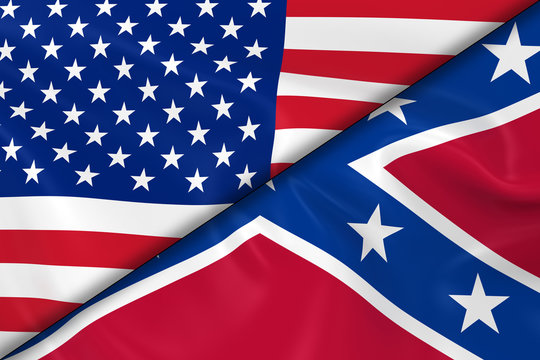 Flags of the United States of America and the Confederacy Divided