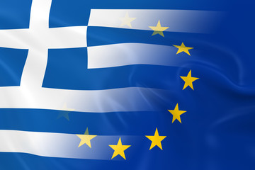 Greek and European Relations Concept Image - Flags of Greece and