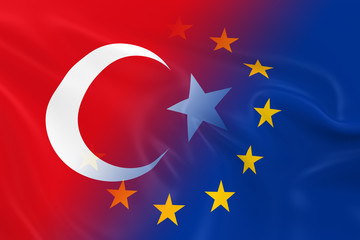 Turkish and European Relations Concept Image - Flags of Turkey a