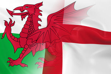 Welsh and English Relations Concept Image - Flags of Wales and England Fading Together