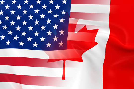 US and Canadian Relations Concept Image - Flags of the United St