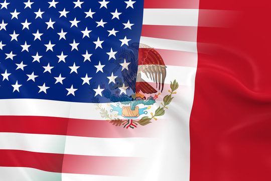 US and Mexican Relations Concept Image - Flags of the United Sta