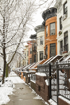 Brownstone Brooklyn Snowy Sidewalk