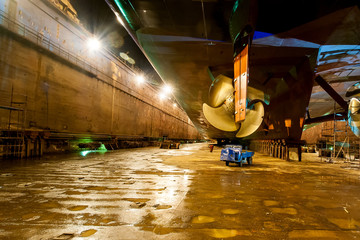 The ship at the dock during the renovation of the visible pitch propeller